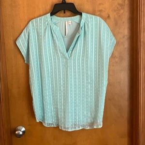 Seafoam green mixed material blouse